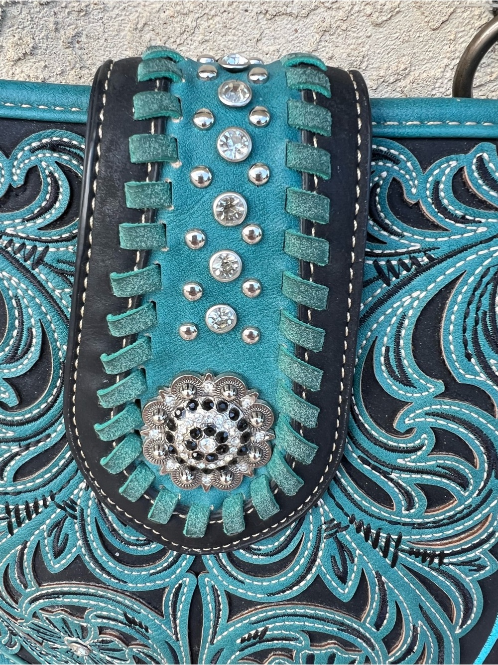 Montana West Turquoise & Black Western Embroidered Shoulder Bag Conceal Carry - Picture 6 of 11